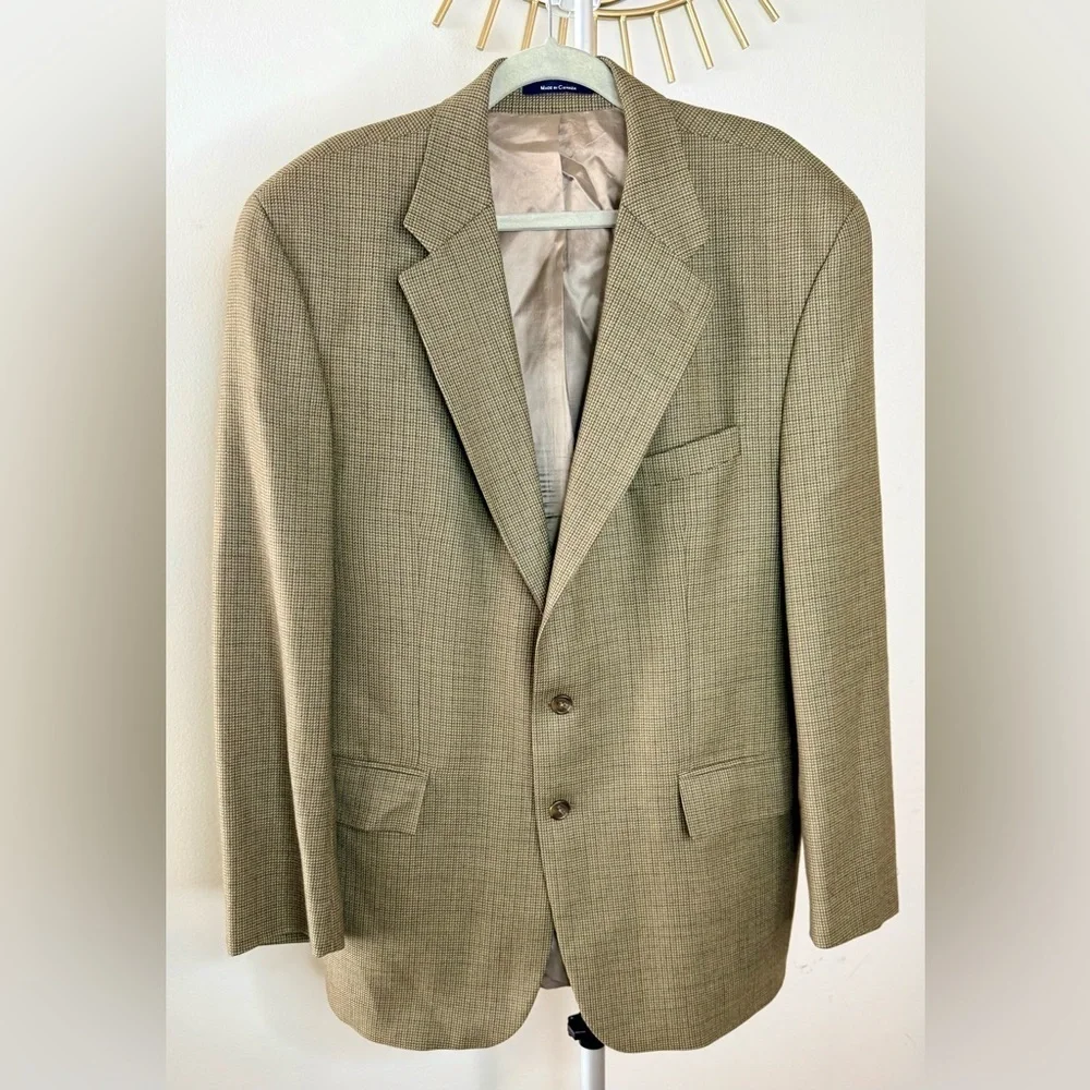 Ralph Lauren Men’s lambswool classic blazer jacket houndstooth plaid brown Lrg